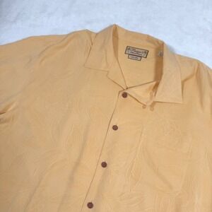Pusser's Island Reserve Mens Large Silk Camp Shirt Yellow Tropical Jacquard L